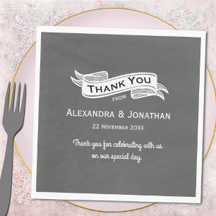 Slate Grey Chalk Style Wedding Thank You Napkin