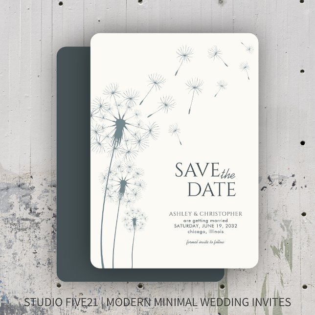 Slate Grey Dandelion Wedding Save the Date Card (Creator Uploaded)