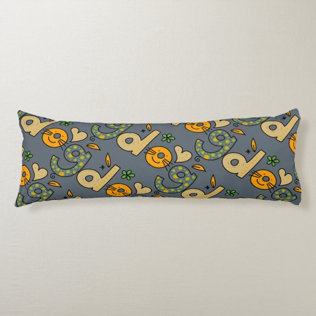 Slate Grey Dog Cartoon Pattern Body Cushion (Front)