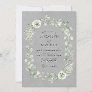 Slate Grey Elegant Foliage Wedding Invitation