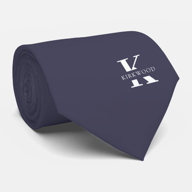 Slate Grey Elegant Monogram + Name | Two-Sided Tie (Rolled)