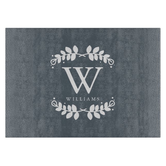 Slate Grey Family Monogram Cutting Board (Front)