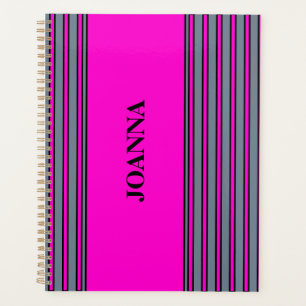 Slate Grey Fuchsia Elegant Stripes Name Planner