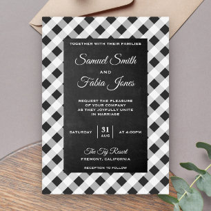 Slate Grey Gingham Chalkboard Wedding Invitation