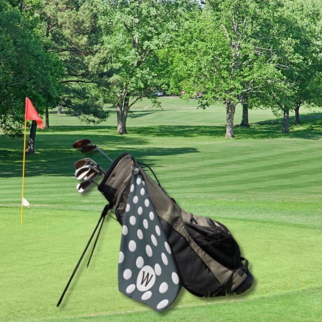 Slate Grey Golf Ball Pattern Monogram Personalised Golf Towel (Creator Uploaded)