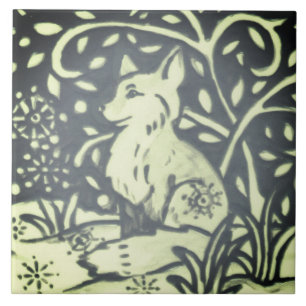 Slate Grey Green Fox Winter Snow Woodland Nature Tile