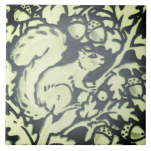Slate Grey Green Squirrel Acorn Woodland Nature Tile