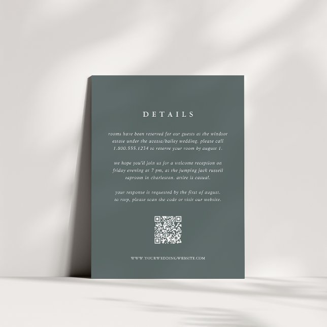Slate Grey-Green Wedding Details Card with QR Code (Creator Uploaded)