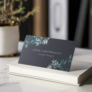 Slate Grey Greenery Leaves Therapist Business Card
