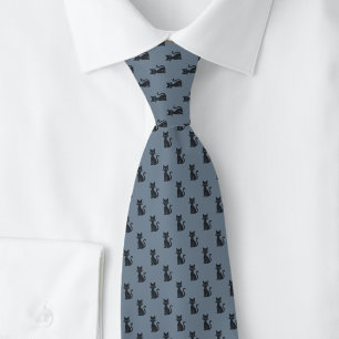 Slate Grey Halloween Black Cat Tie
