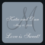 Slate Grey Life is Sweet Monogrammed Wedding Square Sticker<br><div class="desc">Slate Grey Life is Sweet Monogrammed Wedding. Elke Clarke ©  for MonogramGallery at Zazzle. Customisable wedding favour sticker with wedding date,  bride and groom first names and last name initial or monogram. Choose from a variety of shapes of stickers. Customise with you colours and personal wedding information.</div>
