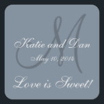 Slate Grey Life is Sweet Monogrammed Wedding Square Sticker<br><div class="desc">Slate Grey Life is Sweet Monogrammed Wedding. Elke Clarke ©  for MonogramGallery at Zazzle. Customisable wedding favour sticker with wedding date,  bride and groom first names and last name initial or monogram. Choose from a variety of shapes of stickers. Customise with you colours and personal wedding information.</div>