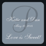 Slate Grey Life is Sweet Monogrammed Wedding Square Sticker<br><div class="desc">Slate Grey Life is Sweet Monogrammed Wedding. Elke Clarke ©  for MonogramGallery at Zazzle. Customisable wedding favour sticker with wedding date,  bride and groom first names and last name initial or monogram. Choose from a variety of shapes of stickers. Customise with you colours and personal wedding information.</div>