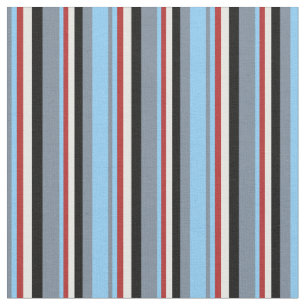 Slate Grey, Light Sky Blue, Red, White & Black Fabric