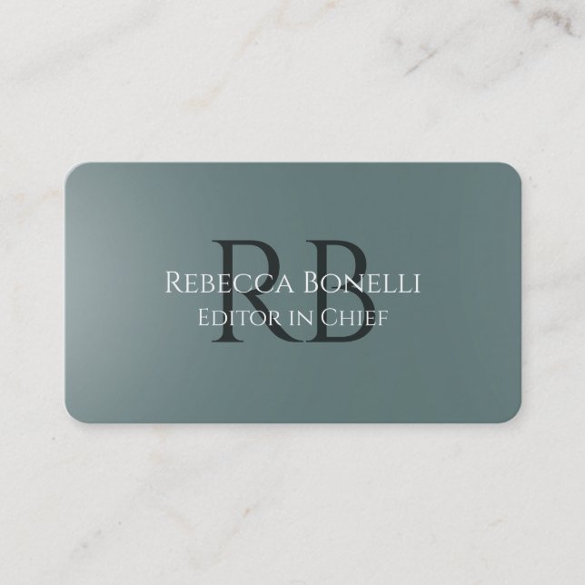 Slate Grey Minimalist Monogram Editor in Chief Business Card (Front)