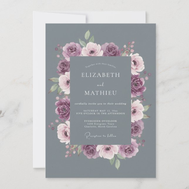 Slate Grey Misty Winter Wedding Invitation (Front)
