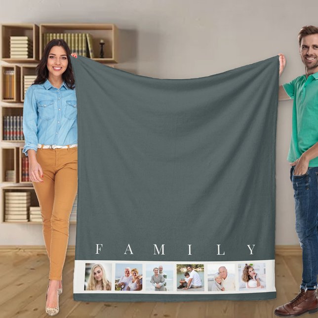 Slate Grey Modern Family 6 Picture Collage Photo Fleece Blanket (Creator Uploaded)