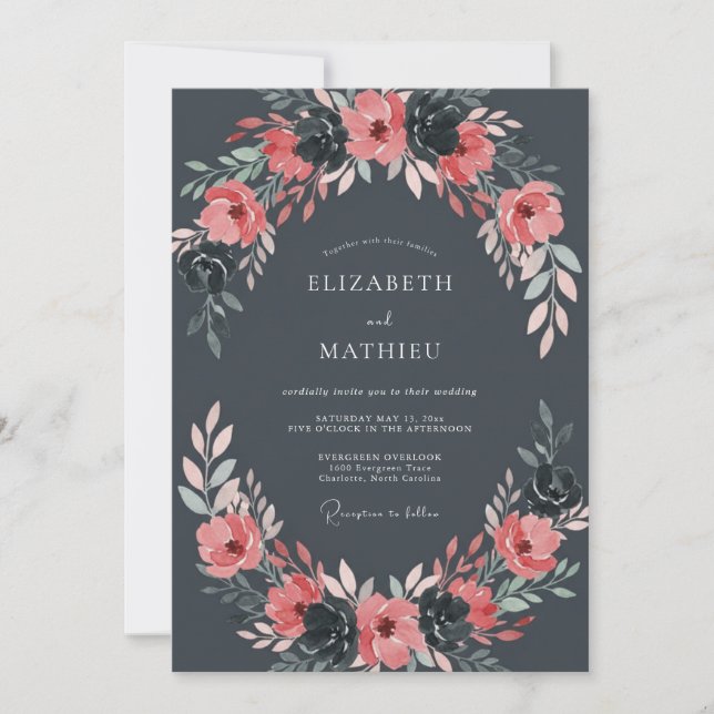 Slate Grey Nocturnal Romantic Wedding Invitation (Front)