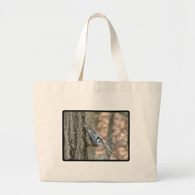 Slate Grey Nuthatch Songbird Coordinated Items Large Tote Bag (Front)