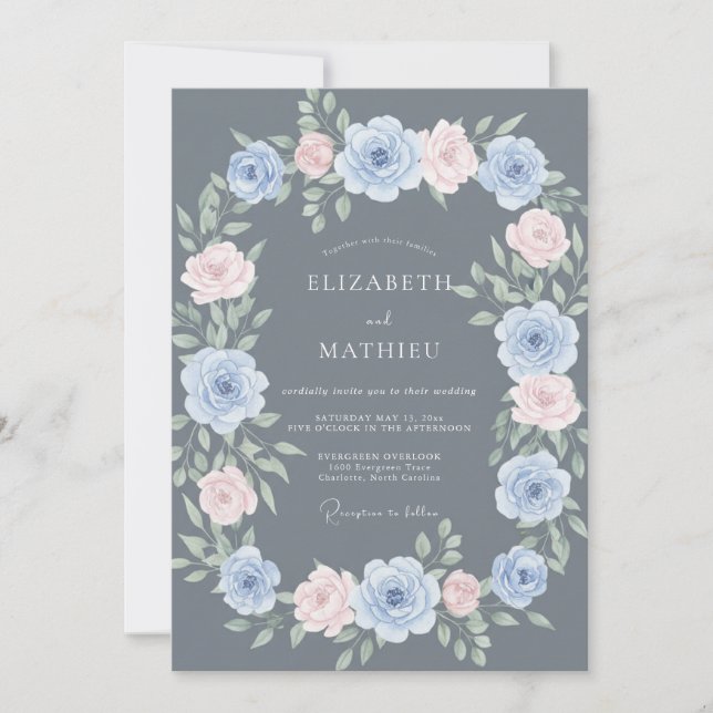 Slate Grey Polished Floral Wedding Invitation (Front)