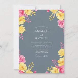 Slate Grey Radiant Botanical Wedding Invitation