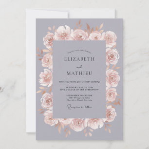 Slate Grey Romantic Floral Wedding Invitation