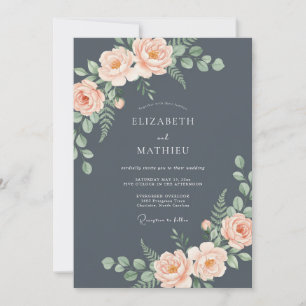 Slate Grey Romantic Rose Wedding Invitation