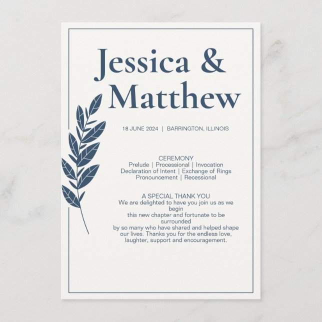 Slate Grey Rustic Chic Wedding Program Enclosure Card (Front)