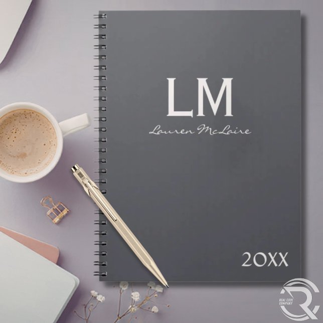 Slate Grey Sleek Corporate Attorney Custom Notebook (Elegant Champagne Taupe Minimalist Monogram Custom Notebook)