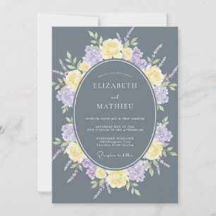 Slate Grey Tranquil Floral Wedding Invitation