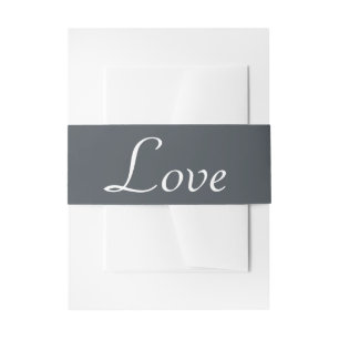 Slate Grey & White Love Wedding Party Invitation Belly Band