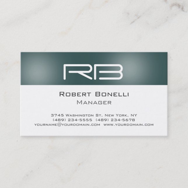 Slate Grey White Monogram Manager Business Card (Front)