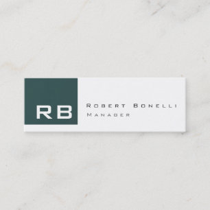 Slate Grey White Monogram Skinny Business Card