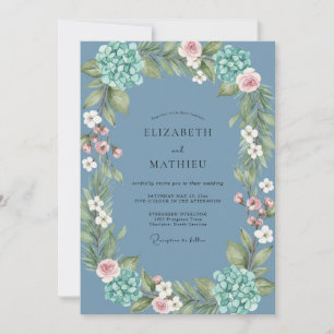 Slate Hydrangea Wreath Wedding Invitation