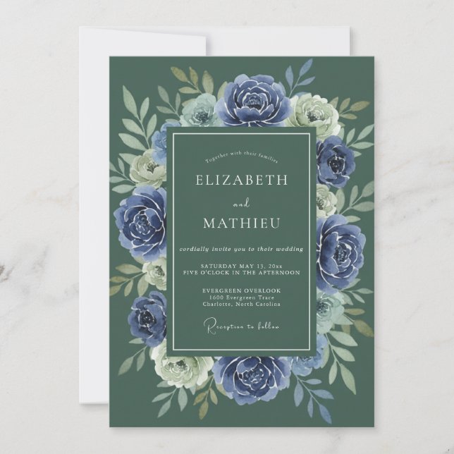 Slate Indigo Wreath Wedding Invitation (Front)