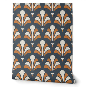 Slate, Ivory and Copper Art Deco Palmette Fan Wallpaper