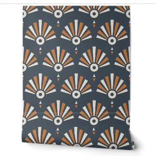 Slate, Ivory and Copper Art Deco Sunburst Fan Wallpaper