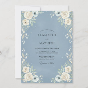 Slate Ivory Antique Rose Wedding Invitation