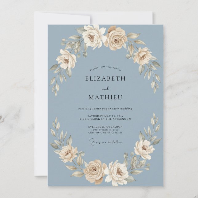 Slate Ivory Petal Wedding Invitation (Front)