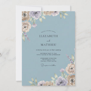 Slate Lavender Ranunculus Dusty Eucalyptus Wedding Invitation