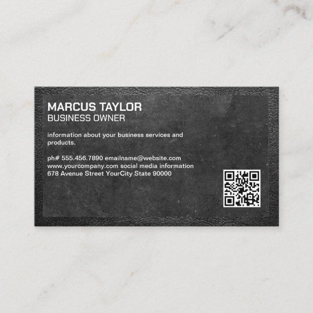 Slate | Leather Border | QR Code Business Card (Front)