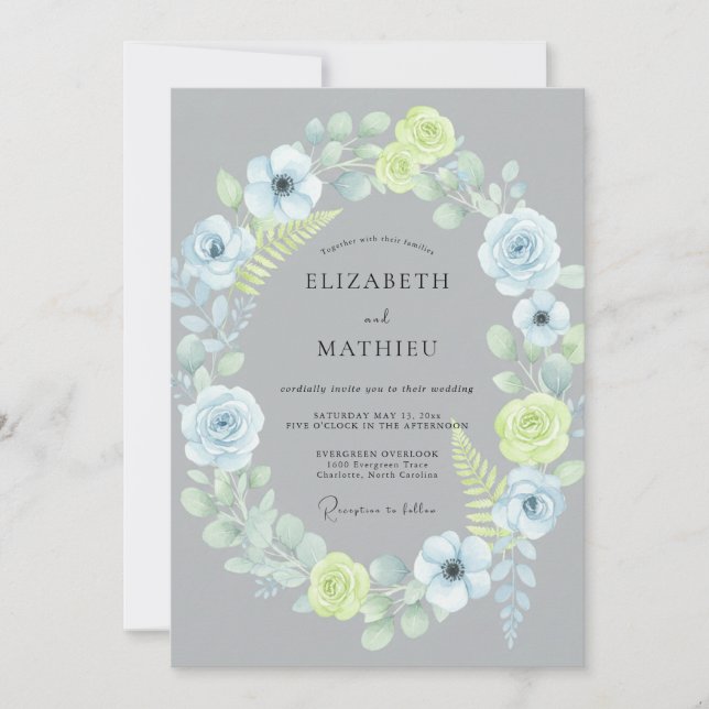 Slate Lemon Wreath Wedding Invitation (Front)