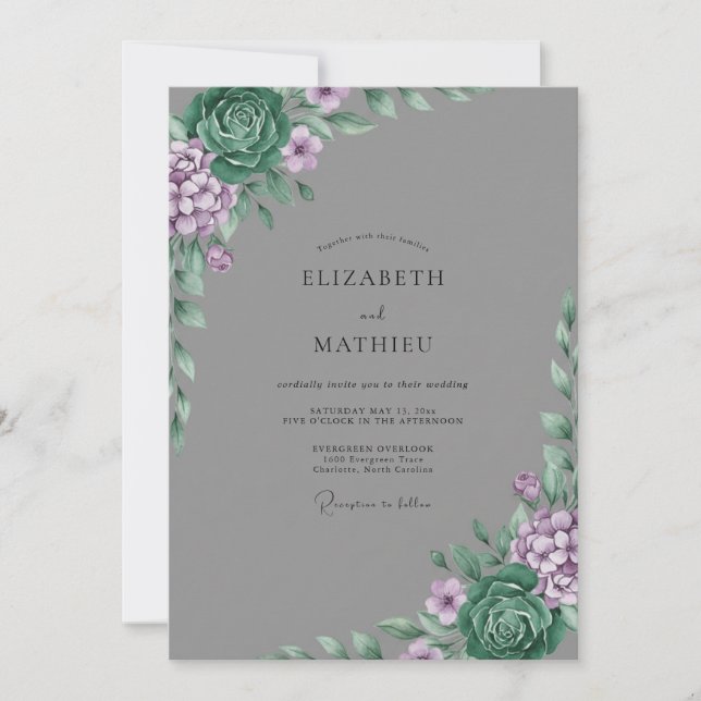 Slate Lilac Succulent Eucalyptus Wedding Invitation (Front)