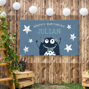 Slate Little Monster Personalised Birthday Party Banner