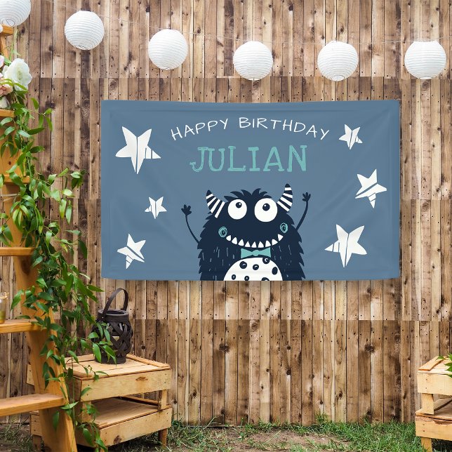 Slate | Little Monster Personalised Birthday Party Banner (Creator Uploaded)