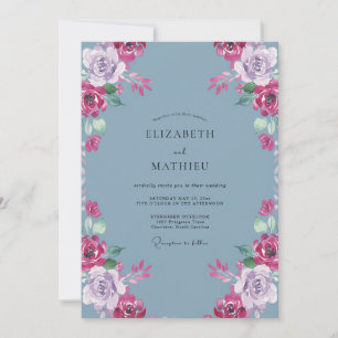 Slate Magenta Watercolor Wedding Invitation