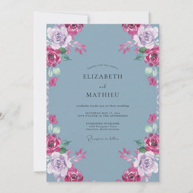 Slate Magenta Watercolor Wedding Invitation (Front)