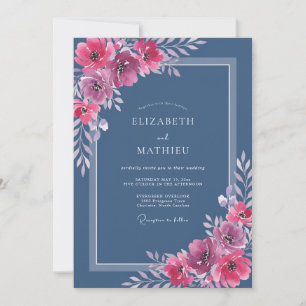 Slate Magenta Wildflower Wedding Invitation