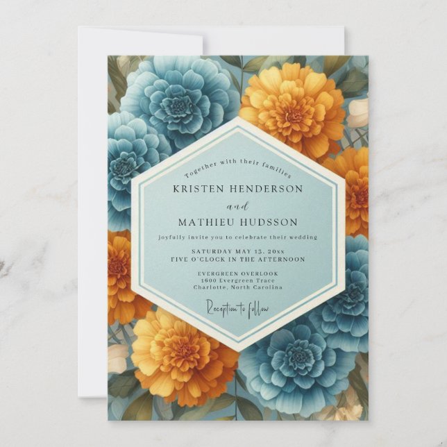 Slate Marigold Opulent Wedding Invitation (Front)