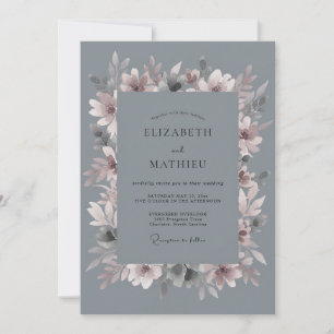 Slate Mauve Petal Wedding Invitation